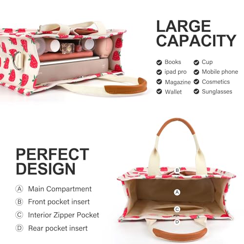 Image of Canvas Tote Bag for Women with Pockets Crossbody Bag Tote Shoulder Handbags Casual Work Bags Everything Tote Bag