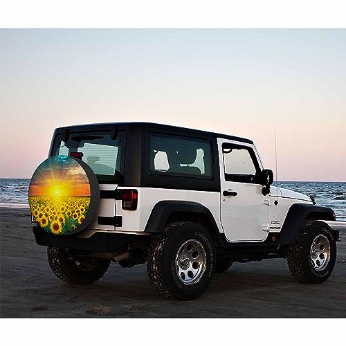 Image of Sunflowers Field Spare Tire Cover Sunrise Golden Yellow Sunflower Sunlight Bright Cloudy Weatherproof Universal Wheel Protectors Camper Tire Covers for Trailer Rv Travel(17 inch)