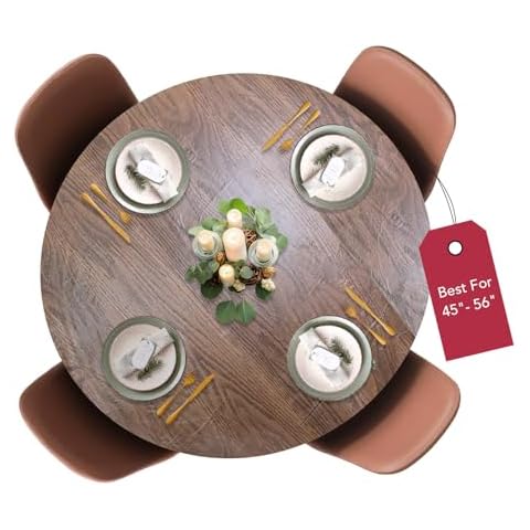 Covers For The Home Deluxe Elastic Edged Flannel Backed Vinyl Fitted Table Cover - Woodgrain (Oak) Pattern - Large Round Oblong Oval - Fits Tables up to 45" - 56" Diameter Cover