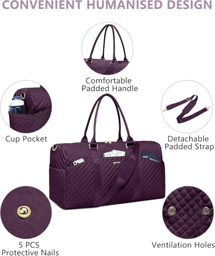 Image of Women Weekender Travel Duffle Bag: Travel Duffel Overnight Bags with Shoe Compartment Large Carry on Tote with Toiletry Bag Weekend Traveling Yoga Gym Hospital Bag for Women with Wet Pocket Purple