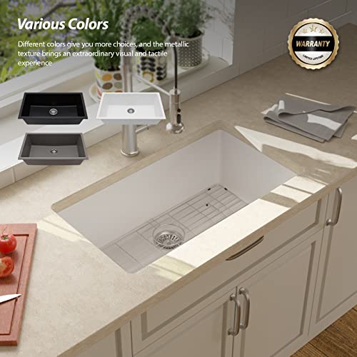 White Granite Sink 33 Inch - Lordear 33 X 19 Undermount Kitchen Sink Quartz Granite Composite White Deep Single Bowl Under Counter Kitchen Sinks #TOP7