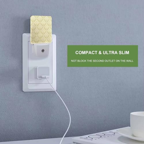 Image of LED Night Light,Triangle Geometry Luxury Color Texture Grid LED Night Light Plug into Wall with Dusk to Dawn Light Sensor White Energy Efficient Nightlight for Bedroom Hallway Kitchen