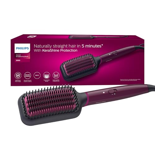 Philips Heated straightening brush BHH730/03|Naturally straight hair in 5 minutes| Keratin infused ceramic coating|1 temperature mode| Triple bristle detangles and protect the scalp