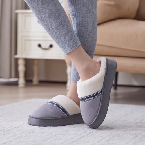 Womens Slippers for Women Cozy Memory Foam House Slippers Winter Warm Comfy Furry Shoes for Indoor Outdoor Suede Platform with Anti-Skid Sole2