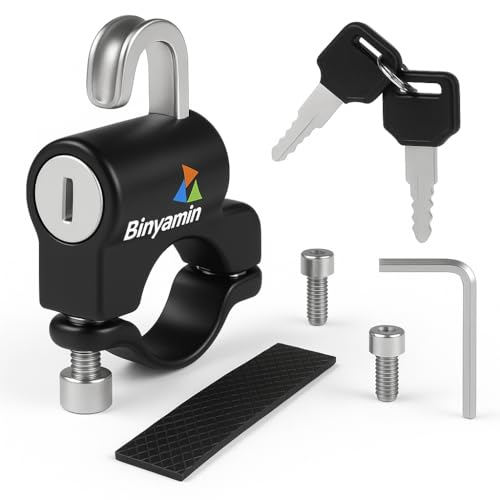 Image of Binyamin Keyed Helmet Lock for Bike Handlebar | Aluminium Alloy Anti-Theft Helmet Holder for Motorcycle, Scooter & Two Wheeler | Black