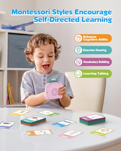 Image of Bilingual Spanish and English Talking Flash Cards for Ages 2+, Pocket Speech Therapy Tools with 512 Words, Montessori Language Learning and Autism Aids (510 Words English & Spanish Pink)