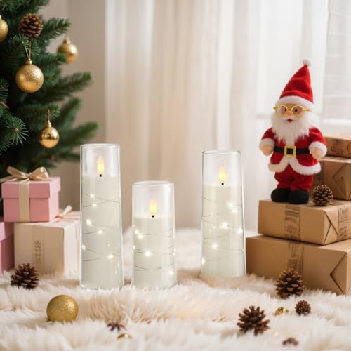 Image of Raycare Flameless Candle with Remote Timer - 5 Flickering Acrylic Battery Operated LED Pillar Candles with Embedded Star String for Christmas, Wedding, Home Decor, and as a Gift(White)
