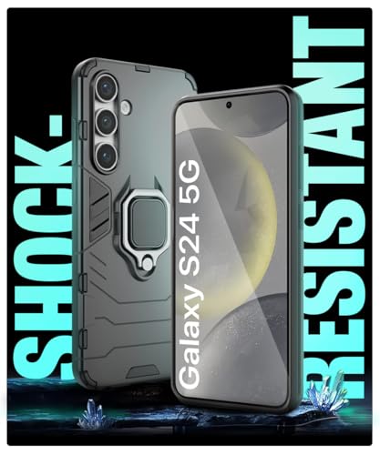 Image of WOW IMAGINE Shock Proof Back Case Mobile Cover for Samsung Galaxy S24 5G | Back Cover Case (Tough Armor | Hybrid PC + TPU | Ring Holder & in-Built Kickstand | Black)
