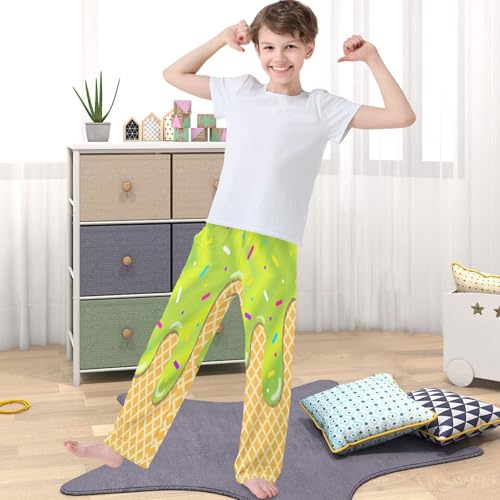 Boy's Pants Green Stripe Ice Cream Jogger Pants Elastic Waist Long Bottoms Trousers with Pockets 6-14 Years4