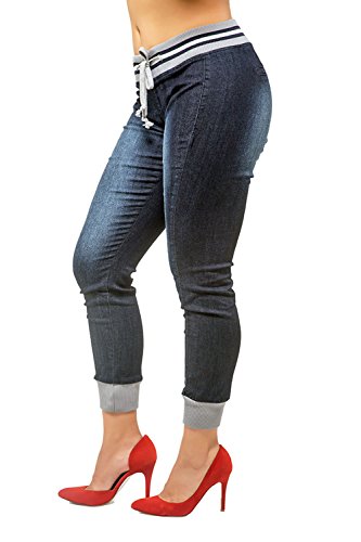 Poetic Justice Curvy Women's Blue Stretch Denim Ribbed Waistband Jogger Pants