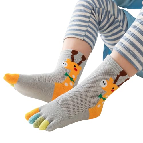5 Pairs Kids Toe Socks Cute Animal Giraffe Cotton Socks Five Finger Ankle Socks for Boys Girls 3-12 Years2