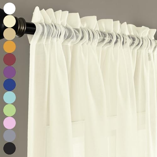 Image of MYSTIC-HOME Sheer Curtains 63 Inch Length, Rod Pocket Voile Drapes for Living Room, Bedroom, Window Treatments Semi Crinkle Curtain Panels for Yard, Patio, Parlor, Set of 2, 52 inchx 63 inch, Beige