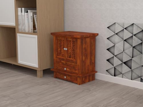 Image of Wudniture Solid Sheesham Wood Handcrafted Pooja Mandir /Temple for Home & Puja Room with Drawer & Tray | Wooden Pooja Ghar Furniture (Natural Finish)