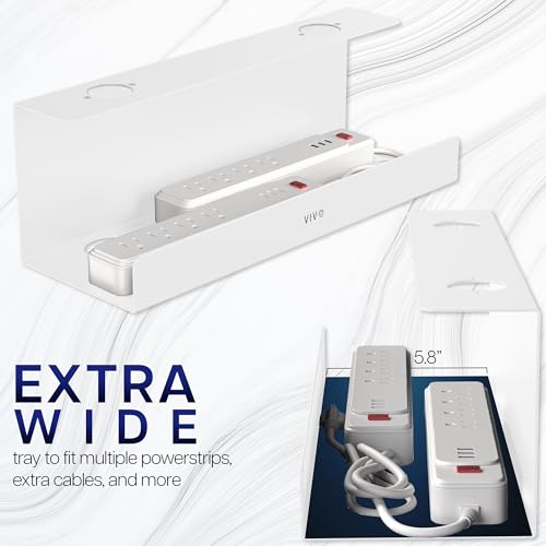 Image of VIVO Under Desk 17 inch Extra Deep Cable Management Tray, Power Strip Holder, Cord Organizer, Wire Tamer for Office and Home, White, DESK-AC16-1CW