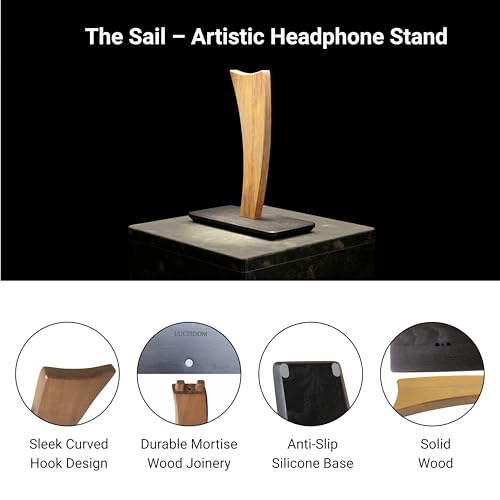 Headphone Holder Desk, AirPod Max Stand for Desk, Universal Headphone Stand Wood for Gaming & AirPods Max, Featuring Elegant Sail Design for Stylish Display - Image 4