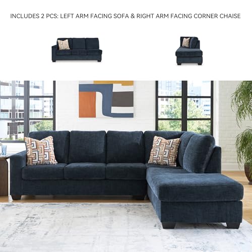 Image of Signature Design by Ashley 2-Piece Sectional Sofa with Chaise, Ink | Sag-resistant platform foundation, Durable 100% polyester chenille, 110-in width, 5-minute easy assembly, Aviemore Series