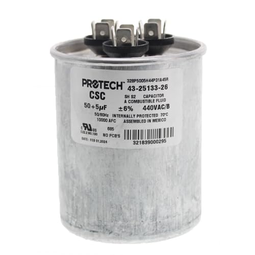 43-26261-16 -Rheem OEM Round Replacement Dual Run Capacitor 50 + 5 UF/MFD 440 Volt