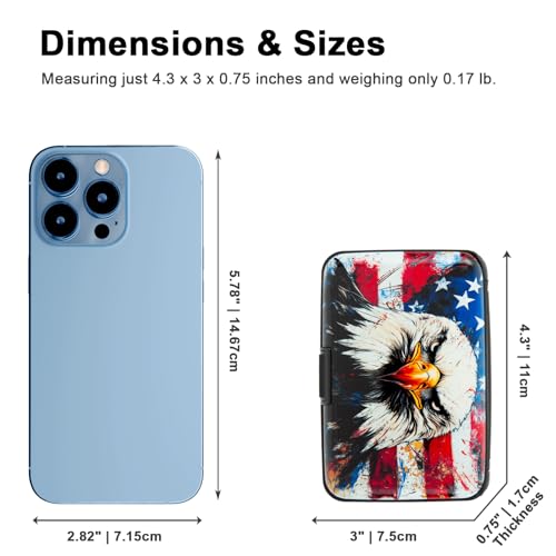 Image of Credit Card Holder, Metal Card Wallet RFID Blocking Mini Slim Aluminum Business Hard Card Case for Women Men (Bald Eagle with American Flag)