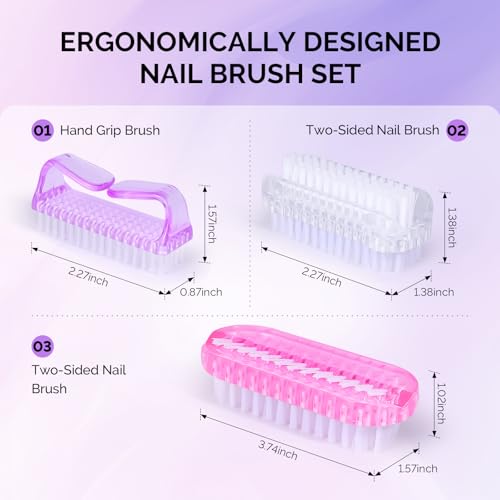 Image of Melodysusie All in One Nail Brush Set, 3 Pack Nail Brushes for Cleaning Fingernails, Nail Dust Brush and Cleaner Scrubbing Set Manicure Pedicure Tools for Men and Women