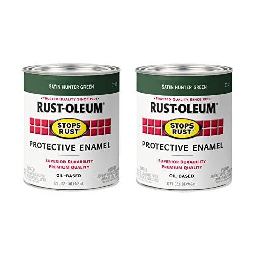Rust-Oleum 7732502-2PK Stops Rust Brush On Paint, Quart, Satin Hunter Green, (Pack of 2)