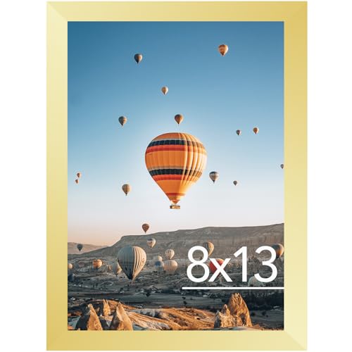 Image of JCJMY 8x13 Picture Frame Gold for Wall Hanging or Tabletop, Wall Mounting Horizontally or Vertically, 8 x 13 Wall Gallery Poster Photo Frame with Shatter Resistant Plexiglass, Gold