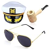 Beelittle Yacht Captain Hat Costume Accessories Set Sailor Hat with Corn Cob Pipe & Aviator...