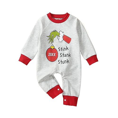 Image of Newborn Baby Girl Boy Christmas Outfit Stink Stank Stunk Print Jumpsuit One-piece Outfits Winter Xmas Clothes