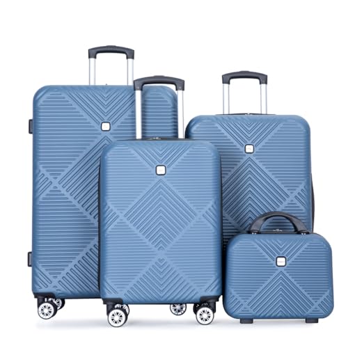 Lightweight 4-Piece Suitcase Set with Cosmetic Case, Durable ABS Material, Portable and Checked Luggage Options, 14/20/24/28 Inch, Blue