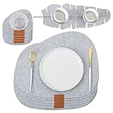 【Accesorios completos】Nuestros manteles individuales son de fieltro, 6 manteles individuales (40x 32 cm) + 6 posavasos de cristal (14 x 11 cm) + 1 juego de fieltro en forma de hoja (39 x 14 cm). Viene con instrucciones de uso: ayuda a prolongar la vida de los manteles individuales y es ecológico y práctico.