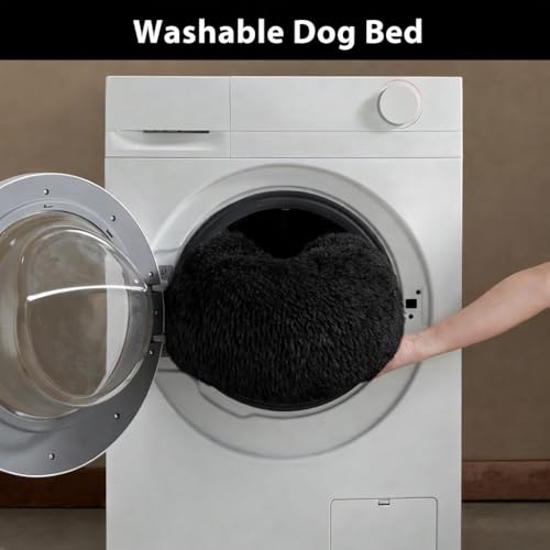 Image of ZEXSAZONE Summer Small Cat Bed Doughnut Shape for Kittens & Small Dogs | Soft Plush Washable Puppy Bed | Raised Sides for Head & Neck Support | Reversible 2-in-1 Pet Cushion (S Black)