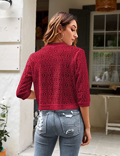 Image of FindThy Women's Casual Summer Lace Cardigan Open Front 3 /4 Sleeve Solid Lace Shrug Cover Up