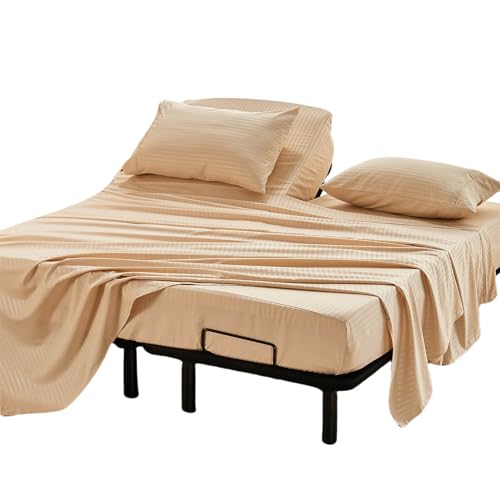 Kingnex Draps Lit King Ajustable 32-34 Microfibre 1800 4 Pieces Beige