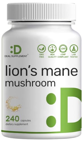 Lions Mane Mushroom Supplement, 240* Capsules – Active Fruiting Body & Mycelium Extract – Natural Brain Nootropic & Immune System Booster – Non-GMO