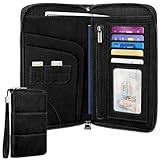 Family Passport Holder Wallet with Zipper, RFID Blocking Travel Document Organizer, PU Leather Passport Wallet for Women Men, Passport Cover Travel Wallet for Boarding Pass, ID, Money, Tickets