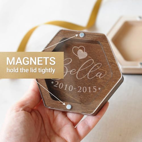 Image of Personalized Pet Hair Keepsake Box for Dog and Cat Fur - Engraved Wood Memorial Box - Unique Customized Gift for Loss of Furry Friend Wooden (Dark Diamand Clear Lid)