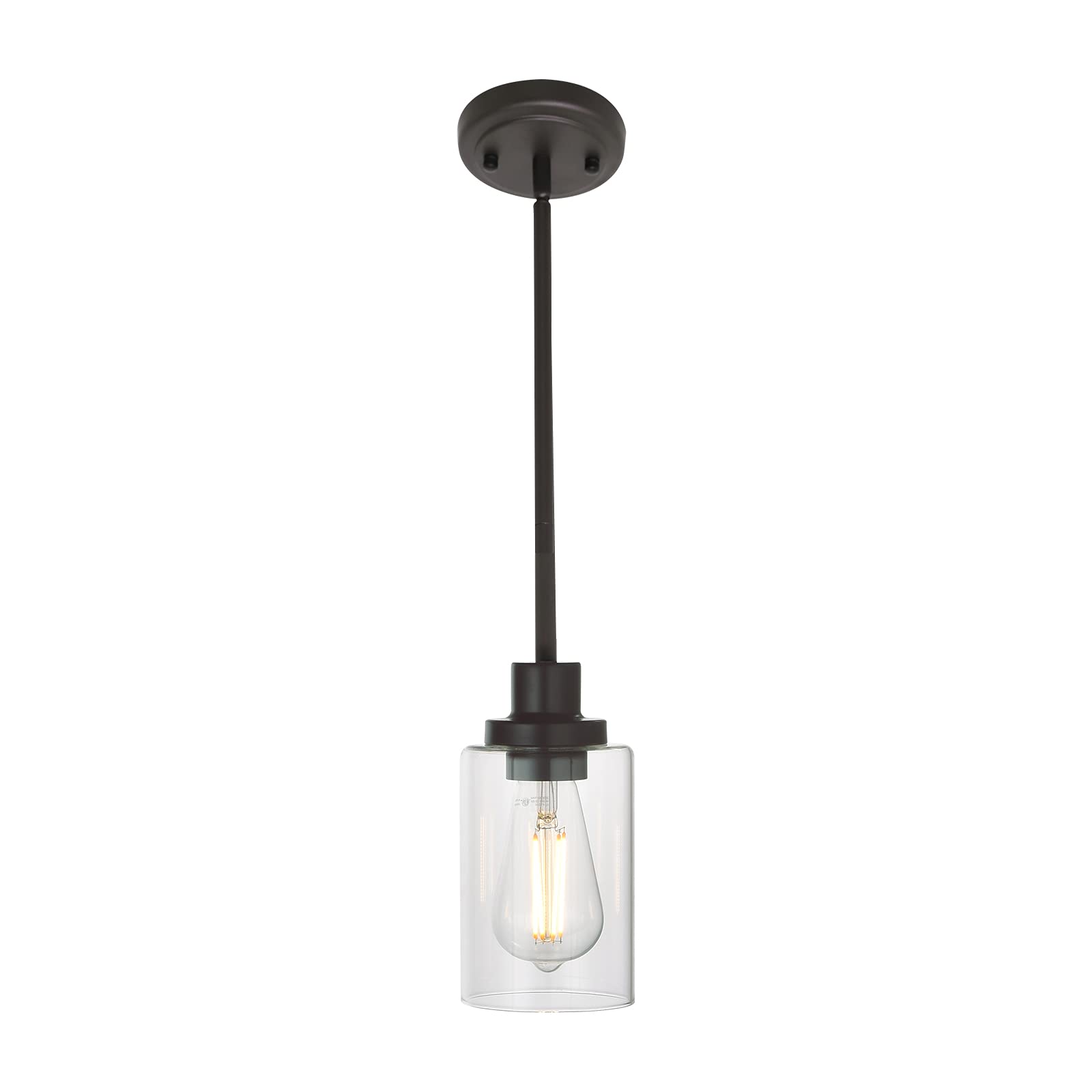 Lámpara colgante de cristal de 1 luz, estilo Edison industrial, acabado de bronce aceitado, iluminación de isla de cocina, lámpara colgante para comedor, fregadero y dormitorio