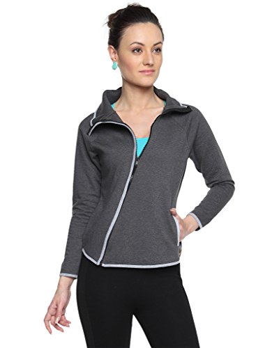 Image of PINACOLADA Charcoal Womens Flowy Piped Jacket with High Rise Collar