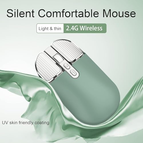 Image of KINGSTER Wireless Bluetooth Rechargeable Mouse - Silent Click, Dual Mode (BT 5.2 + 2.4GHz), Adjustable DPI (800 /1200 /1600), Ergonomic Design - for Laptop, PC, Mac (White & Multi-Color) (Sage Green)