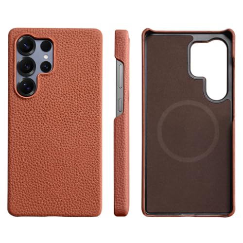 Coque Samsung S25+ marron en cuir pour le bureau et voyage
