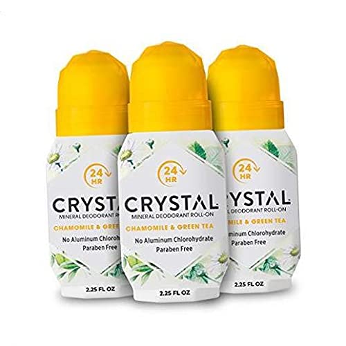 Crystal Deodorant - Mineral Roll on Vegan Deodorant for Women and Men, Chamomile & Green Tea - 2.25 fl. oz. (3 Pack) (Packaging May Vary) . 2 pack