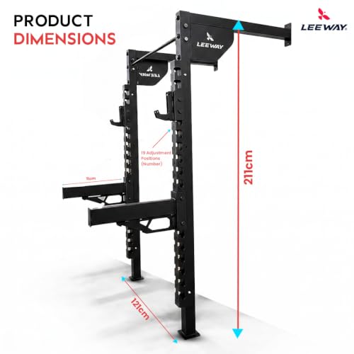 Image of Leeway LF 106 Wall Mounted Squat Rack with Pull Up Bar | Heavy Duty Power Rack, Barbell Stand, Bench Press Stand for Home Gym | 500 KG Capacity, High Jump Power Cage | Made in India (Black, SQ LF106 - Wall Mounted)