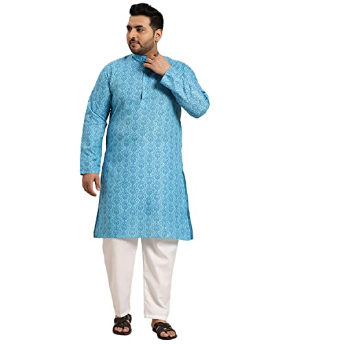 Image of SOJANYA PLUS (Since 1958) Men's Cotton Blend Navy Blue and Black Printed Kurta and White Pyjama Set