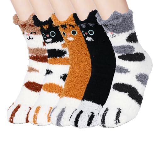 Fuzzy Socks for Women,Soft Cat Paw Socks,Cute Animal Winter Warm Fuzzy Slipper Sock,Funny Gifts for Pet Lovers