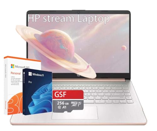 HP Stream 14インチ ノートパソコン 学生 ビジネス、Windows 11 Pro、Microsoft 365、Intelクアッドコアプロセッサ、4GB RAM、384GBストレージ(128GB eMMC+256GB MSD)、1TBクラウドスト