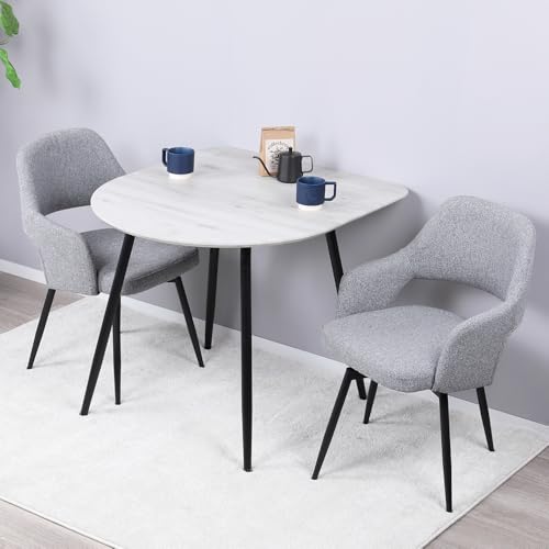 Mirai-Showダイニングテーブルセット 2人用 半円 3点セット 北欧 壁付け 80cm幅 2人掛け ダイニングチェア 回転式 2脚セット 肘付き おしゃれ カフェテーブルセット 丸型 二人用 イス 椅子 食卓テーブル 木目調 コンパクト (グレー/