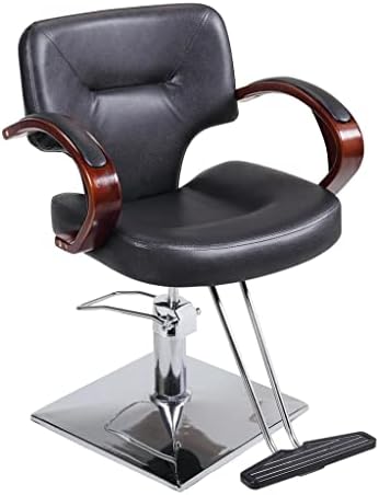 LLLY 360-Degree Swiveling Hydraulic Barber Chair Hair Beauty Salon Equipment with Wood Armrest, Adjustable Height, Black