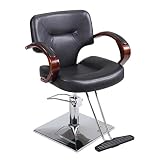360-Degree Swiveling Hydraulic Barber Chair Hair Beauty Salon Equipment With Wood Armrest, Adjustable Height, Black