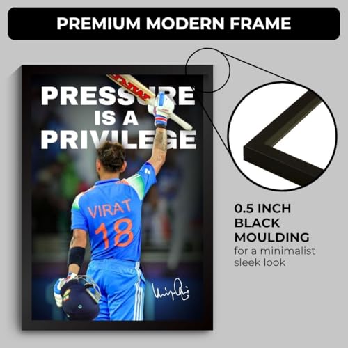 Image of Virat Kohli Pressure is a Privilege Poster | Framed Virat Kohli 18 Wall Art (A4 Sized, 31 x 23 cm) | Pressure is a Privilege Edition | Cricket Legend | Sports Decor for Cricket Fans | Motivational Wall Poster (F 182)