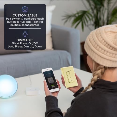 Image of RunLessWire Click for Hue Battery-Free Wireless Smart Switch 3 Pack Ivory | Dimmable Kinetic Switch Pairs Natively to Philips Hue Bridge, 4 Programmable Buttons to Control Scenes & Areas, 100ft Range