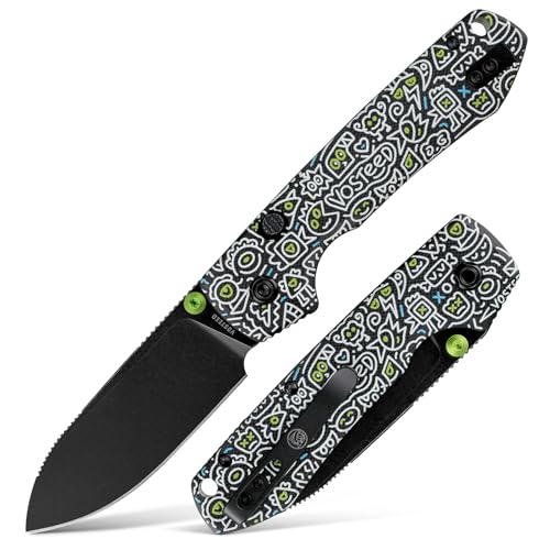Vosteed Raccoon EDC Pocket Knife - 3.25" 14C28N Black Stonewash Blade - Top Liner Lock, Doodle Monster™ G10 Handle - A2934